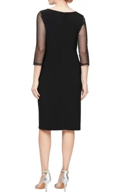 Sheath Crepe Dress With Embellished Sweetheart Illusion Neckline And Cascade Detail Skirt