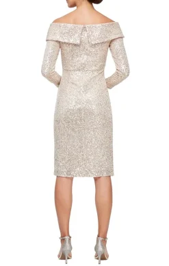 Short Off-The-Shoulder Sequin Sheath Dress With Overlay Cuff Neckline