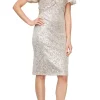 Short V-Neck Sheath Dress With Twist Front Detail & Flutter Sleeves