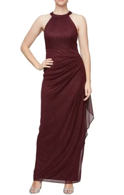 Sleeveless Glitter Mesh Halter Neck Dress With Cascade Detail Skirt