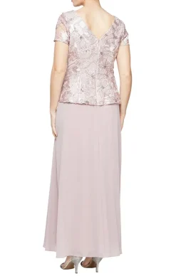 Soutache Lace Bodice Dress With Illusion Neckline And A-Line Chiffon Skirt