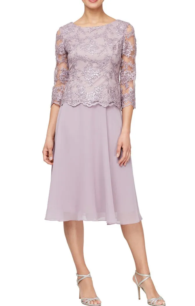 Tea Length Embroidered Mock Dress With Scallop Detail & Full Skirt