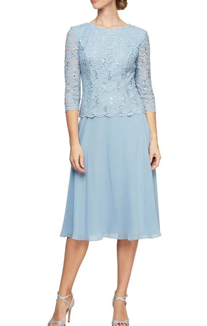 Tea-Length Dress With Sequin Lace Bodice & Chiffon Skirt