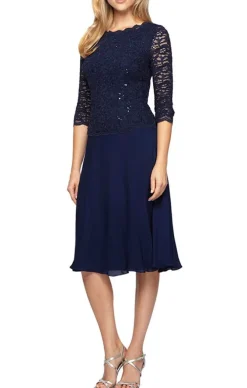 Tea-Length Dress With Sequin Lace Bodice & Chiffon Skirt