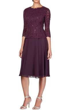 Tea-Length Dress With Sequin Lace Bodice & Chiffon Skirt