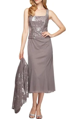 Tea-Length Firework Sequin Jacket Dress With Mesh Skirt