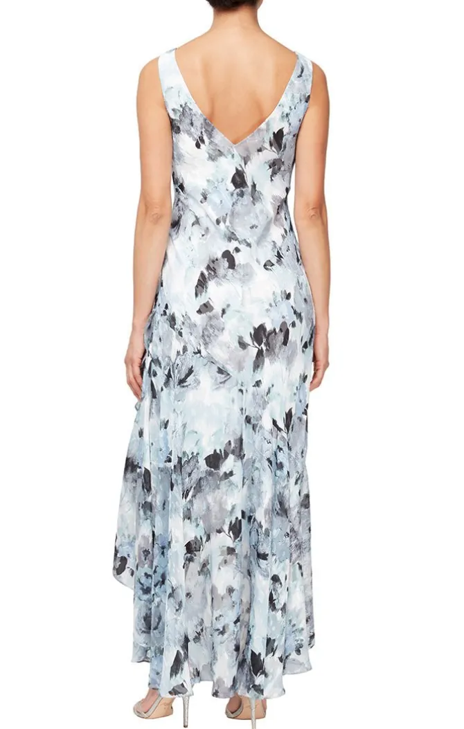 Tea-Length Floral Chiffon Jacket Dress With High/Low Tulip Hem Skirt