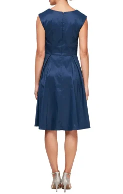 V-Neck A-Line Taffeta Cocktail Dress With Embellished Shoulders And Pockets