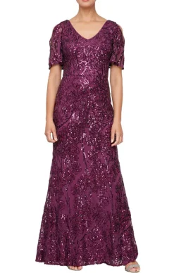 V-Neck Sequin Dress With Cold Shoulder Flutter Sleeve