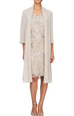 V-Neck Sheath Dress With Elongated Chiffon Jacket